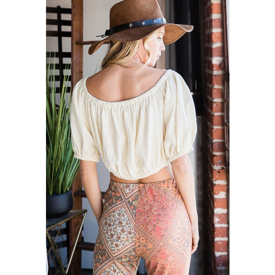 Off The Shoulder Cropped Top - Cream