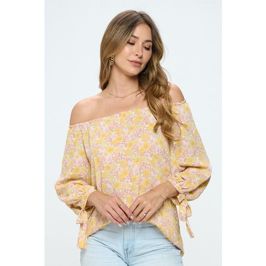 Ditsy Floral Off the Shoulder Top - Yellow