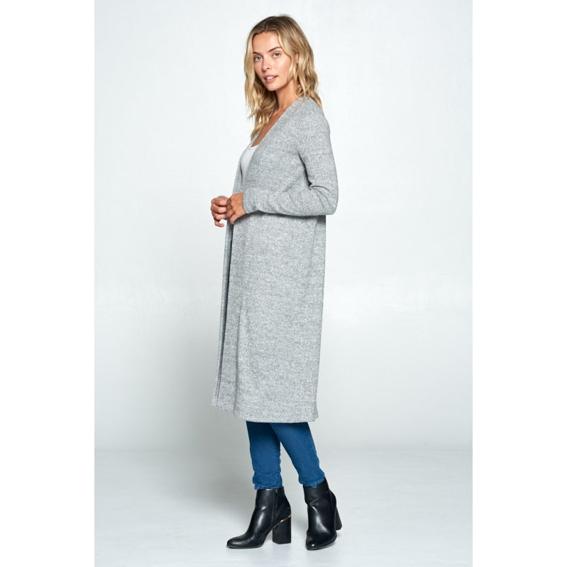 Long Sleeve Ribbed Cardigan - Gray