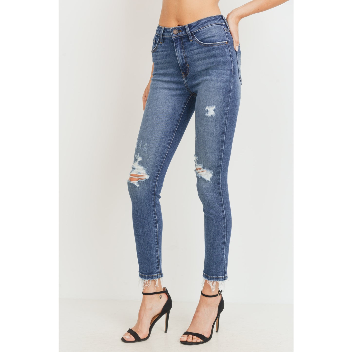 High Rise Destructed Skinny - Dark Wash