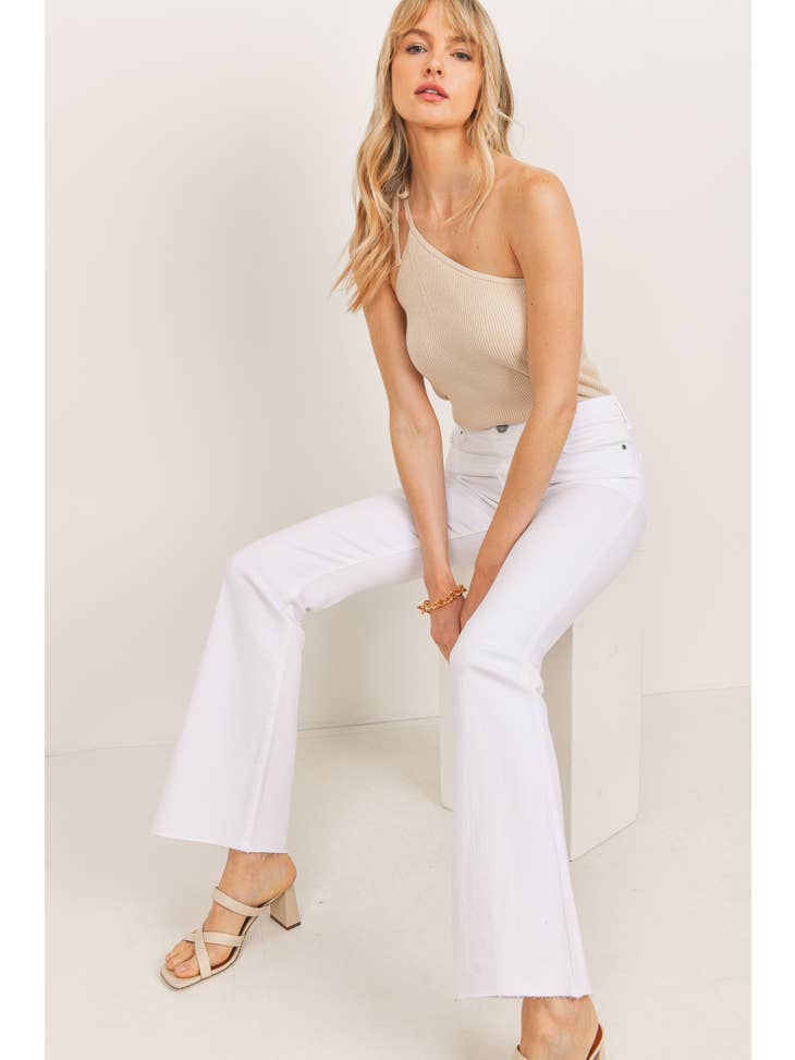 High Rise Scissor Cut Flare - White