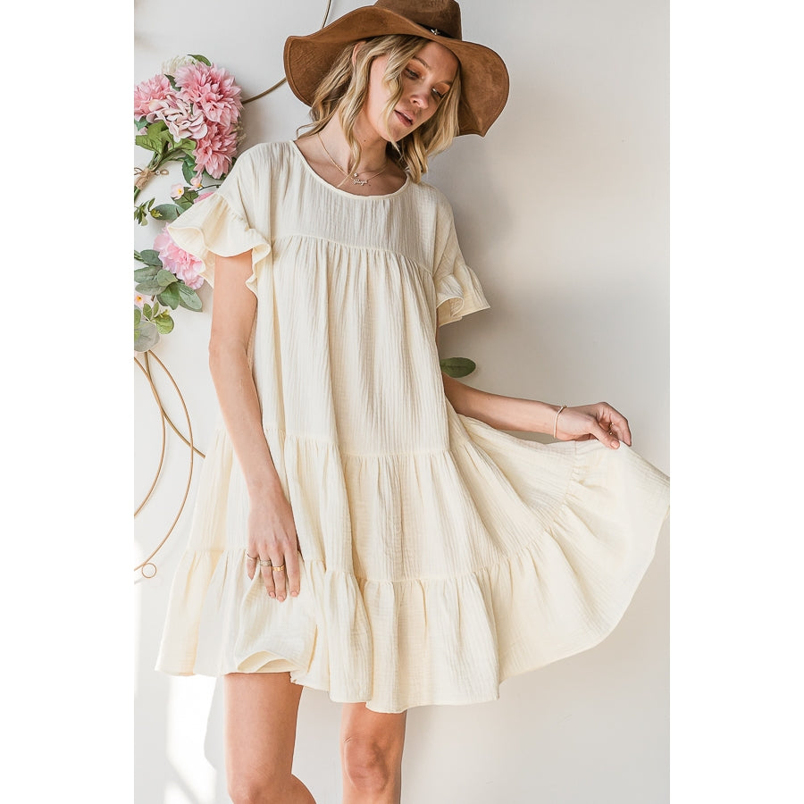 Ruffle Sleeve Tiered Mini Dress