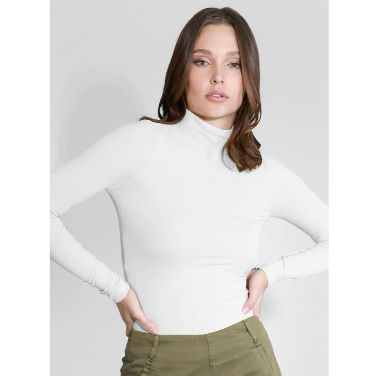 Long Sleeve Mock Neck Top - White
