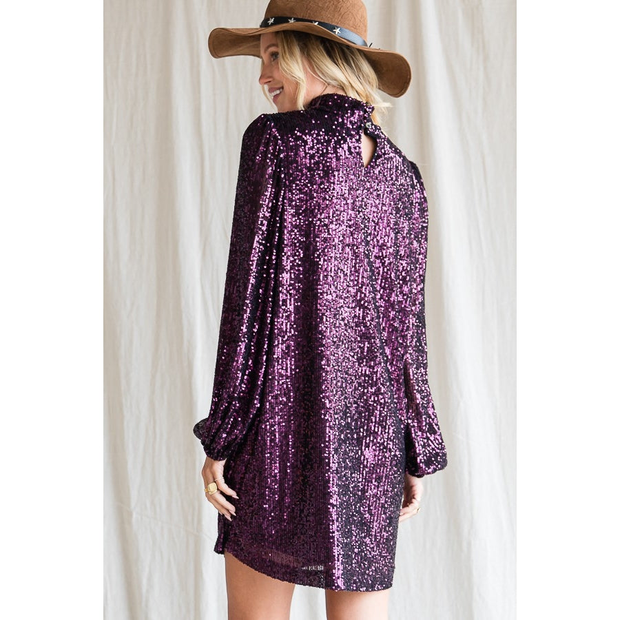 Mock Neck Sequin Mini Dress