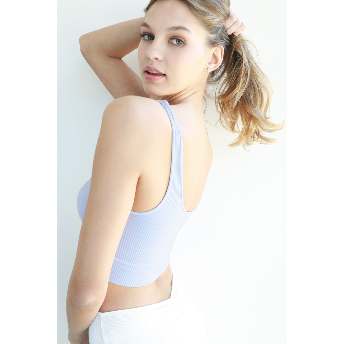 Ribbed Crossover Bra - Ice Blue