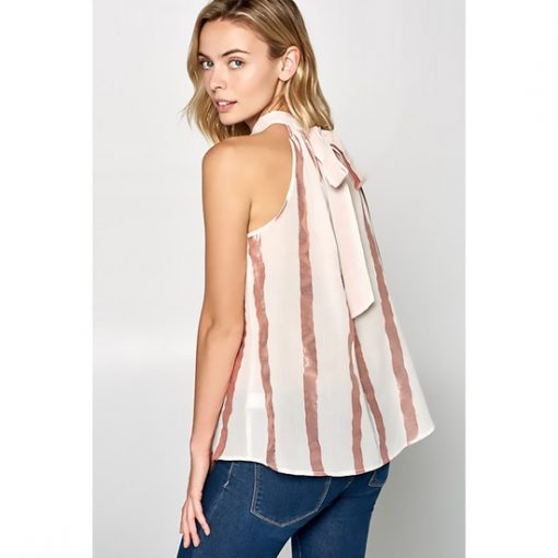 Metallic High-Neck Top - Ivory/Bronze