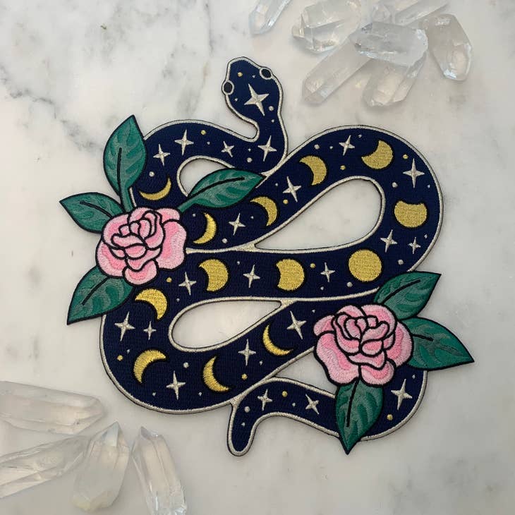 XL Back Patch - Snake With Moon Phases