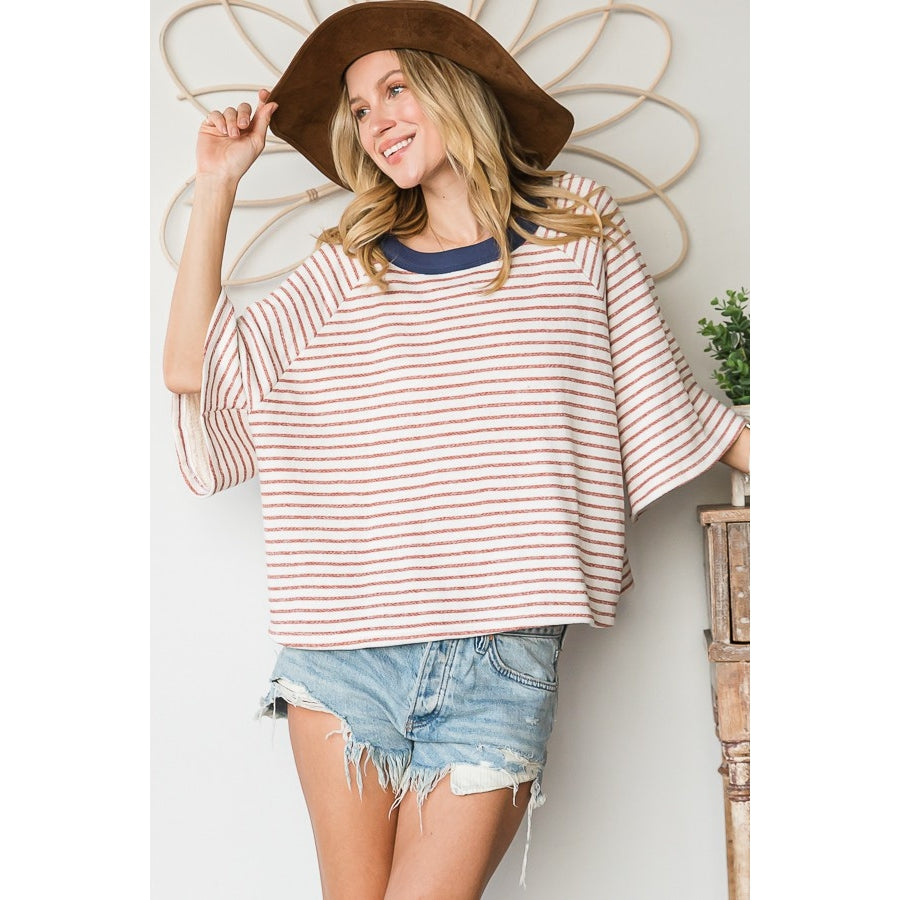 Raglan Knit Top - Rust Stripe