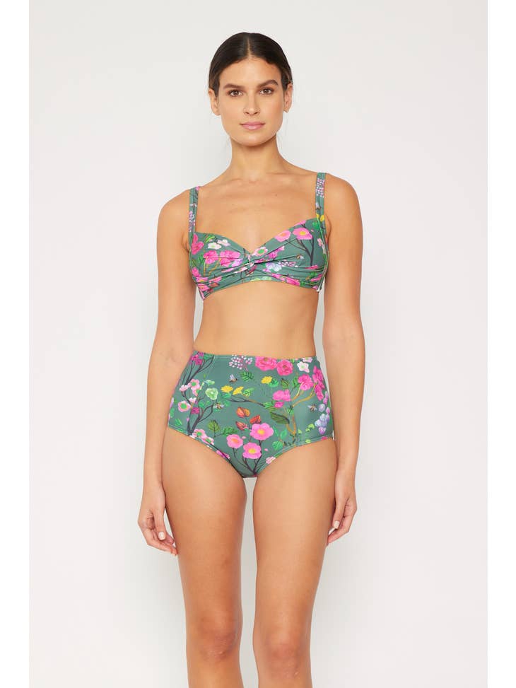 High Waisted Crossed Swimsuit - Cherry Blossom