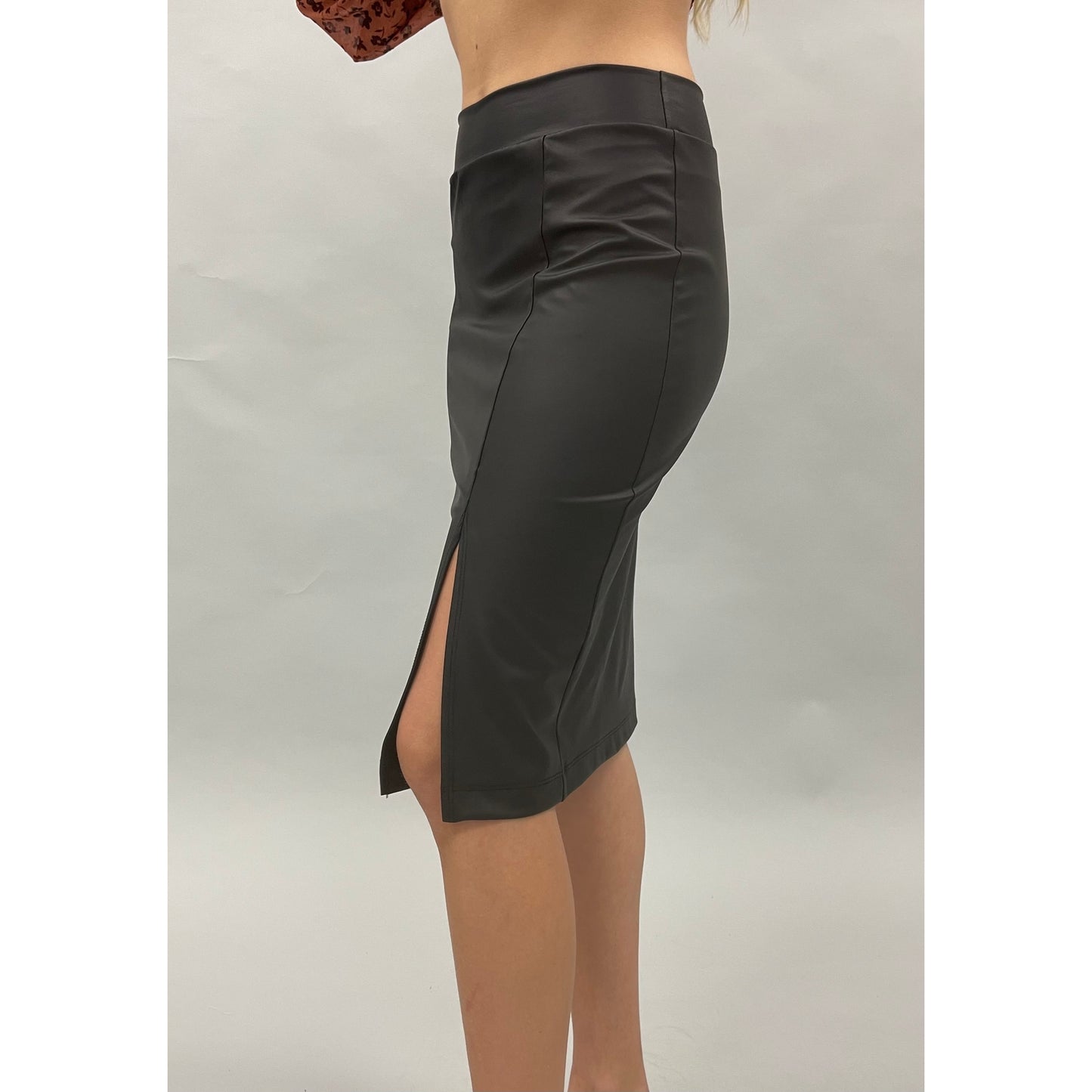 Faux Leather Skirt with Slit