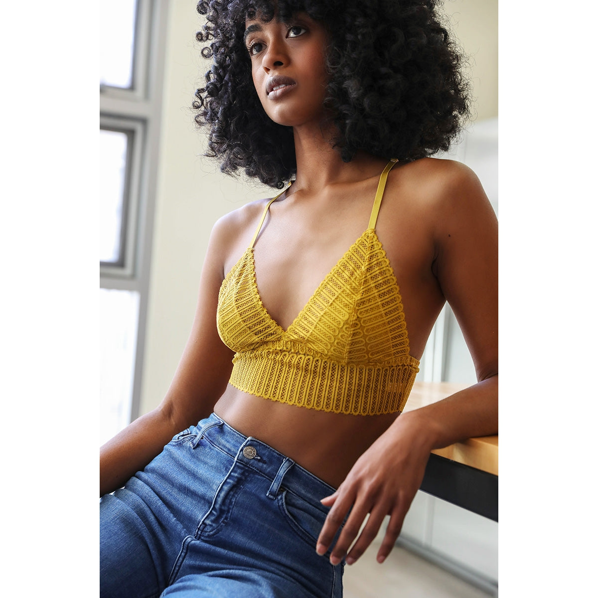 Ribbed Lace Bralette - Ochre