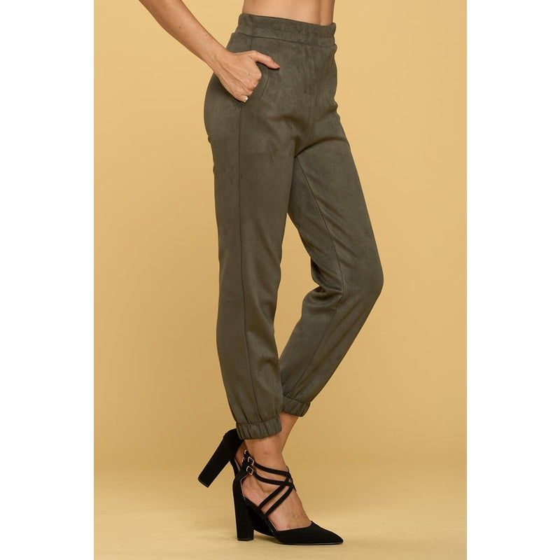 Olive Suede Jogger Pants