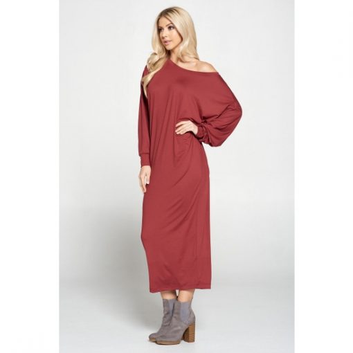 Long Sleeve Solid Knit Maxi - Burgundy