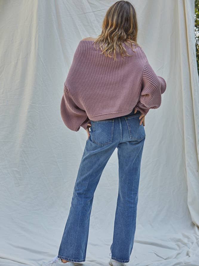 Chunky Wide Neck Sweater - Rose