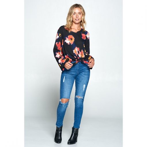 Floral Front-Tie Top