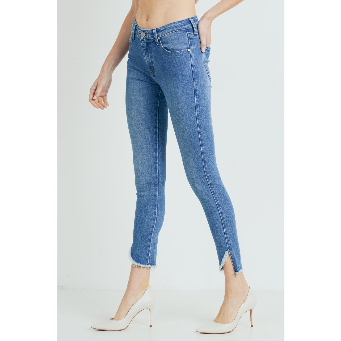 Curved Front Hem Skinny - Medium Wash