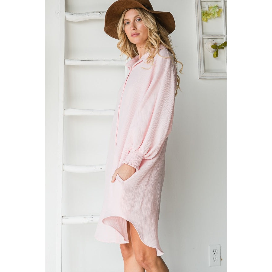 Shirt Dress With Pockets- Pink