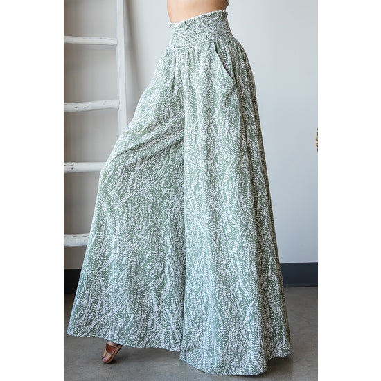 Abstract Nature Print Pants - Sage