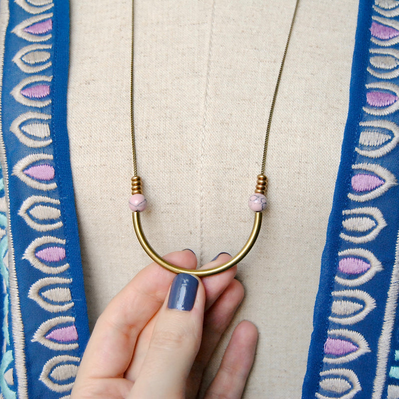 Beaded Boho Necklace - Mauve