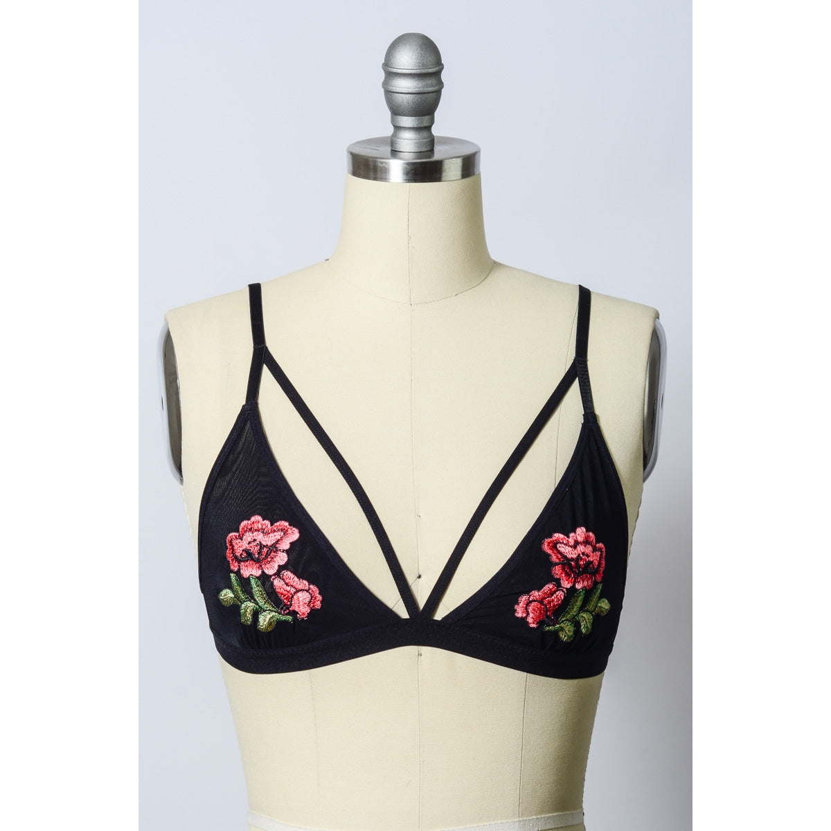 Rose Strappy Bralette - Black