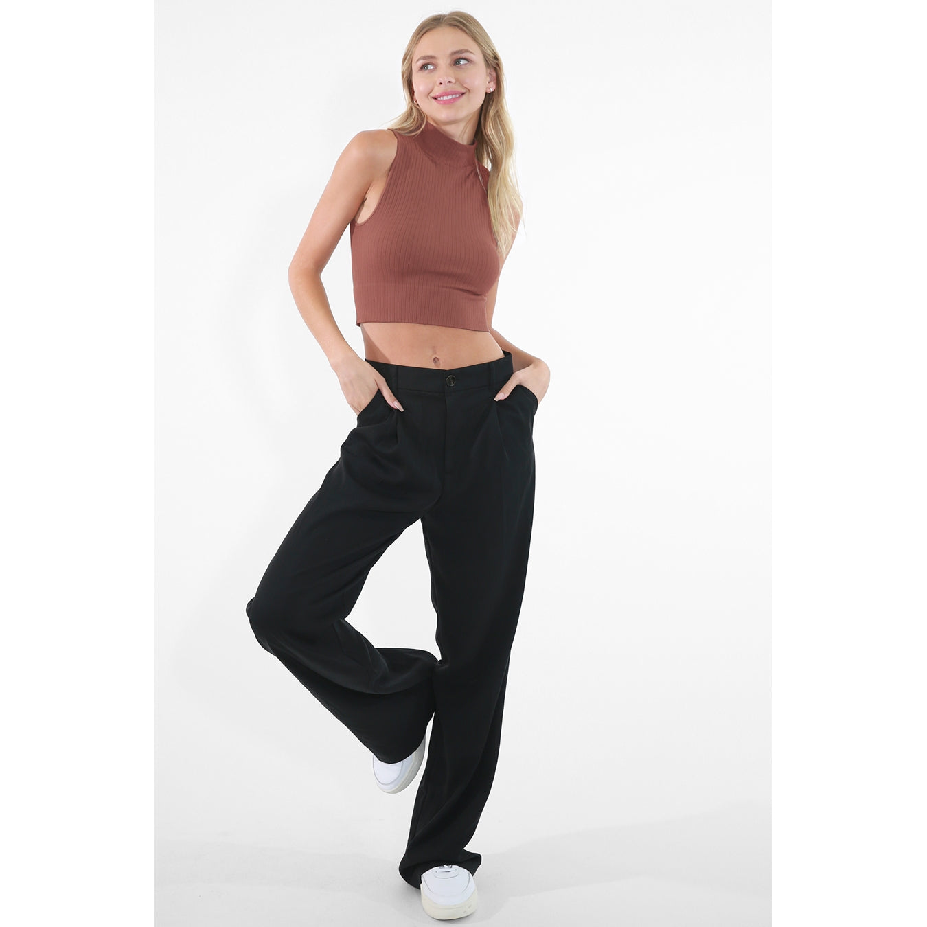 Mock Neck Crop Top - Mahogany