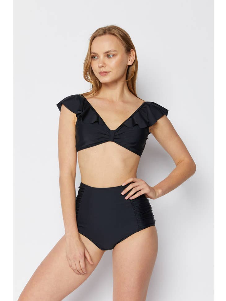High Waisted Ribbon Shape Swimsuit - Black