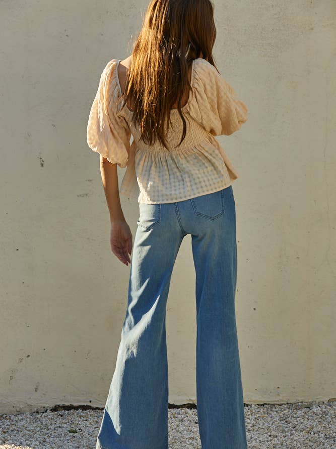Puffy Sleeve Smocking Chest Top - Cream