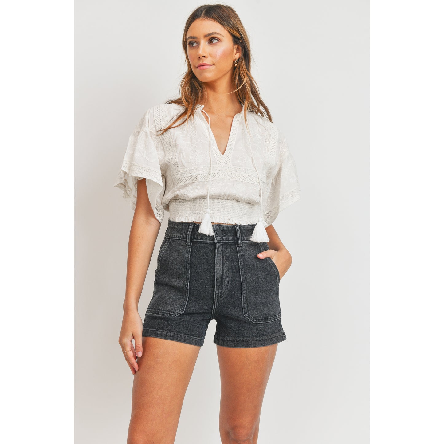 Cargo Denim Short - Black