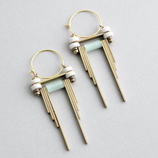 White & Mint Hoop Earrings