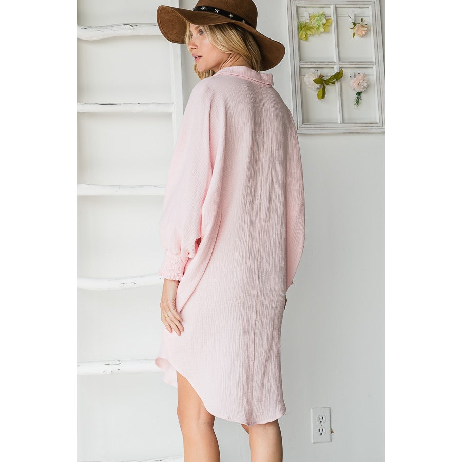 Shirt Dress With Pockets- Pink