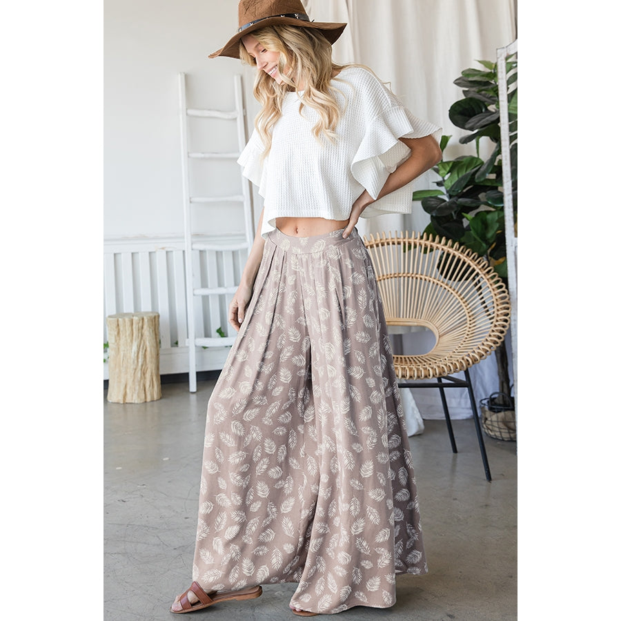 Leaf Print Pant - Mocha