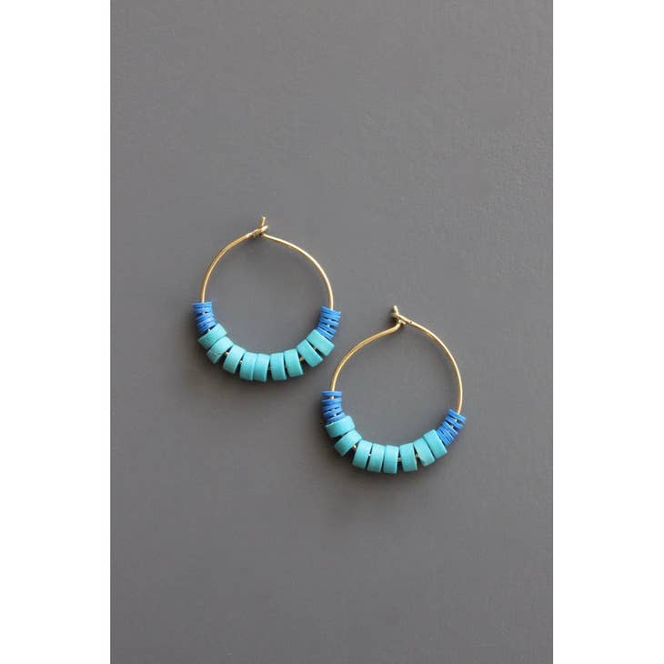 Blue Vulcanite Hoop Earrings