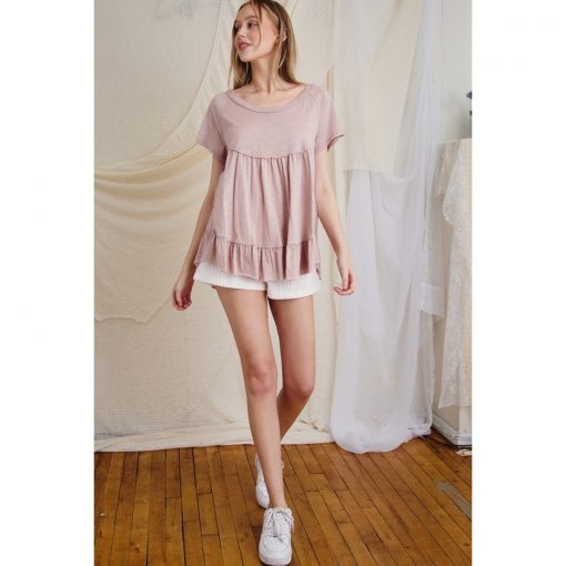 Ruffle Hem Top - Taupe