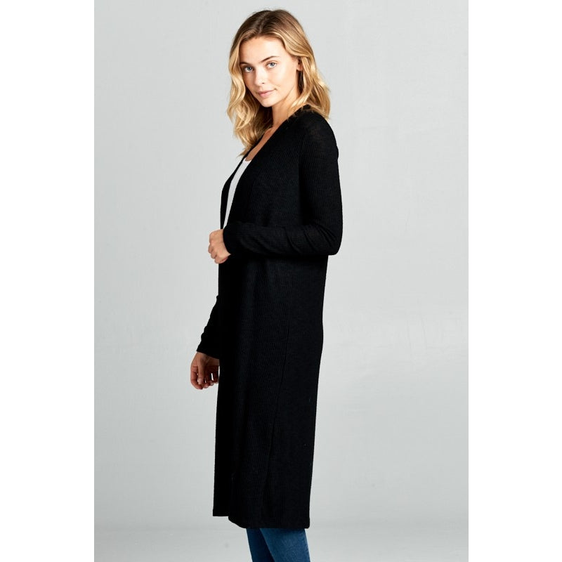 Long Sleeve Ribbed Cardigan - Black