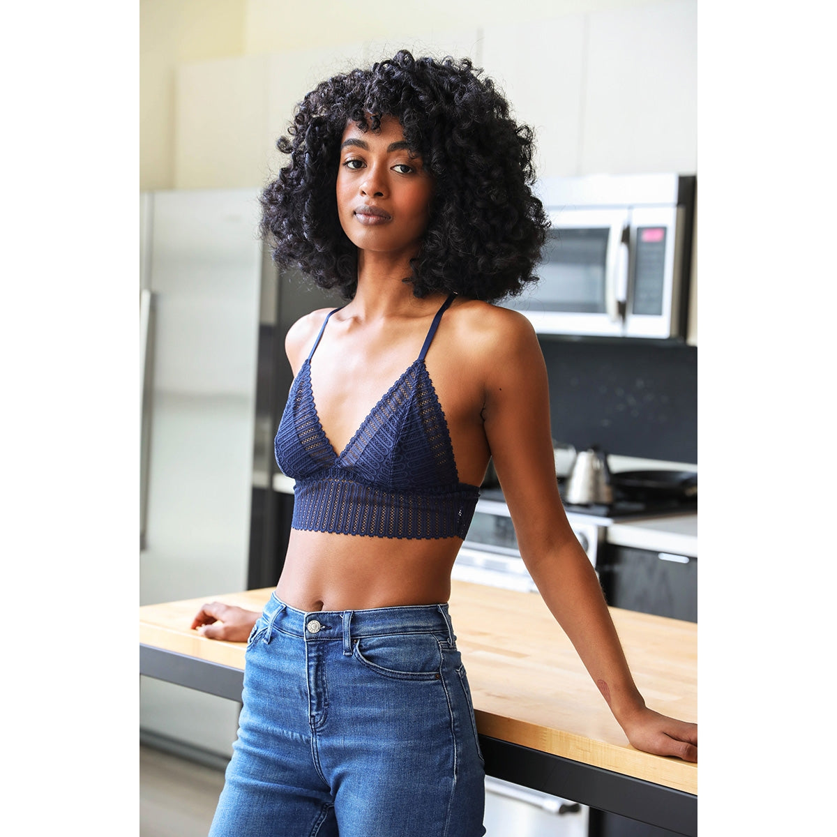Ribbed Lace Bralette - Navy - Final Sale – Treaty General Store
