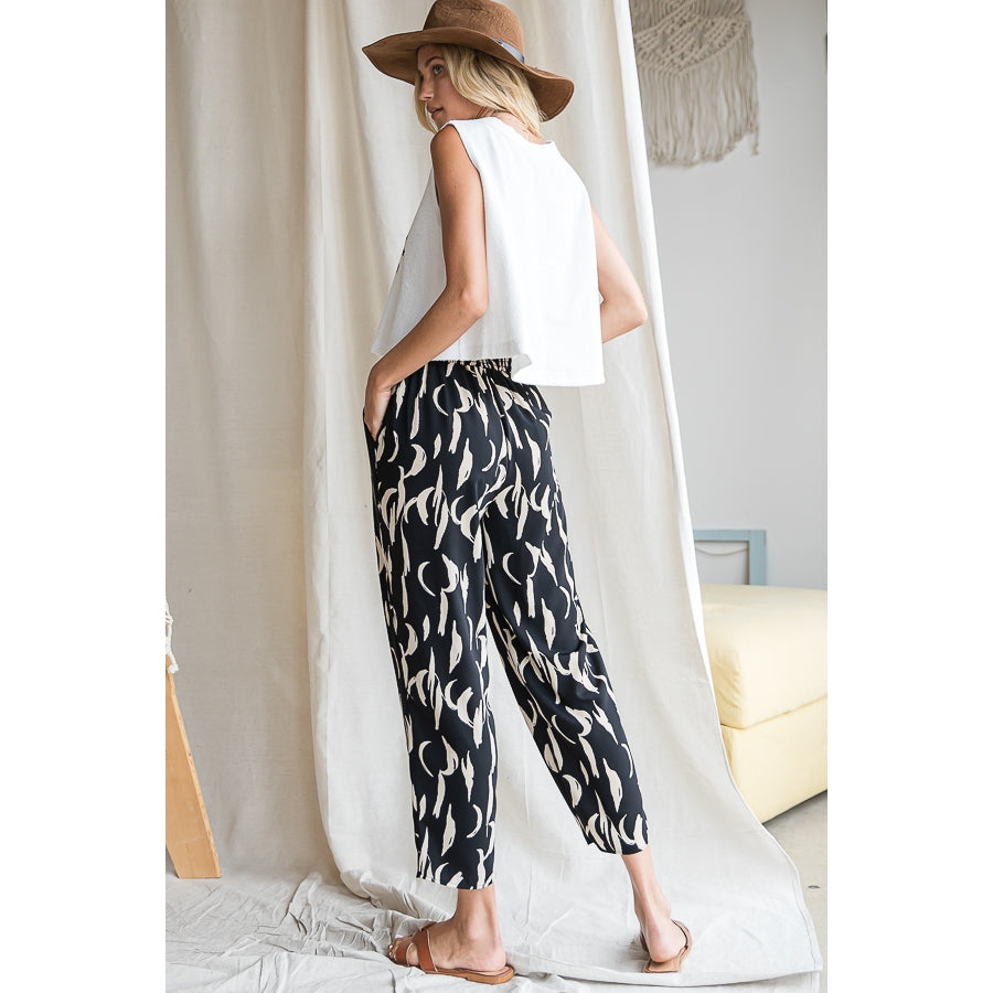 Modern Brushstroke Print Pants - Black