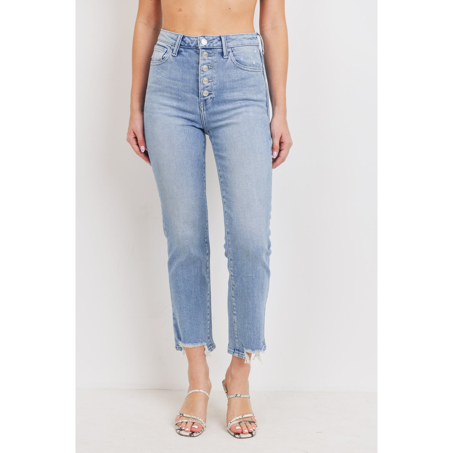 High Rise Vintage Button Down Skinny - Light Wash - Final Sale