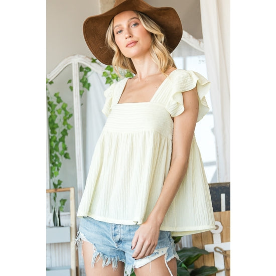 Ruffled Sleeve Babydoll Top - Cream