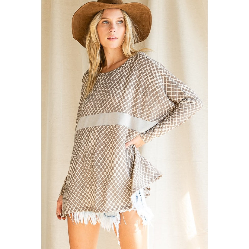 Check Print Top - Taupe