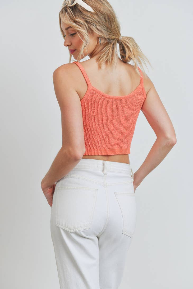 Front Twist Tied Knit Top - Coral