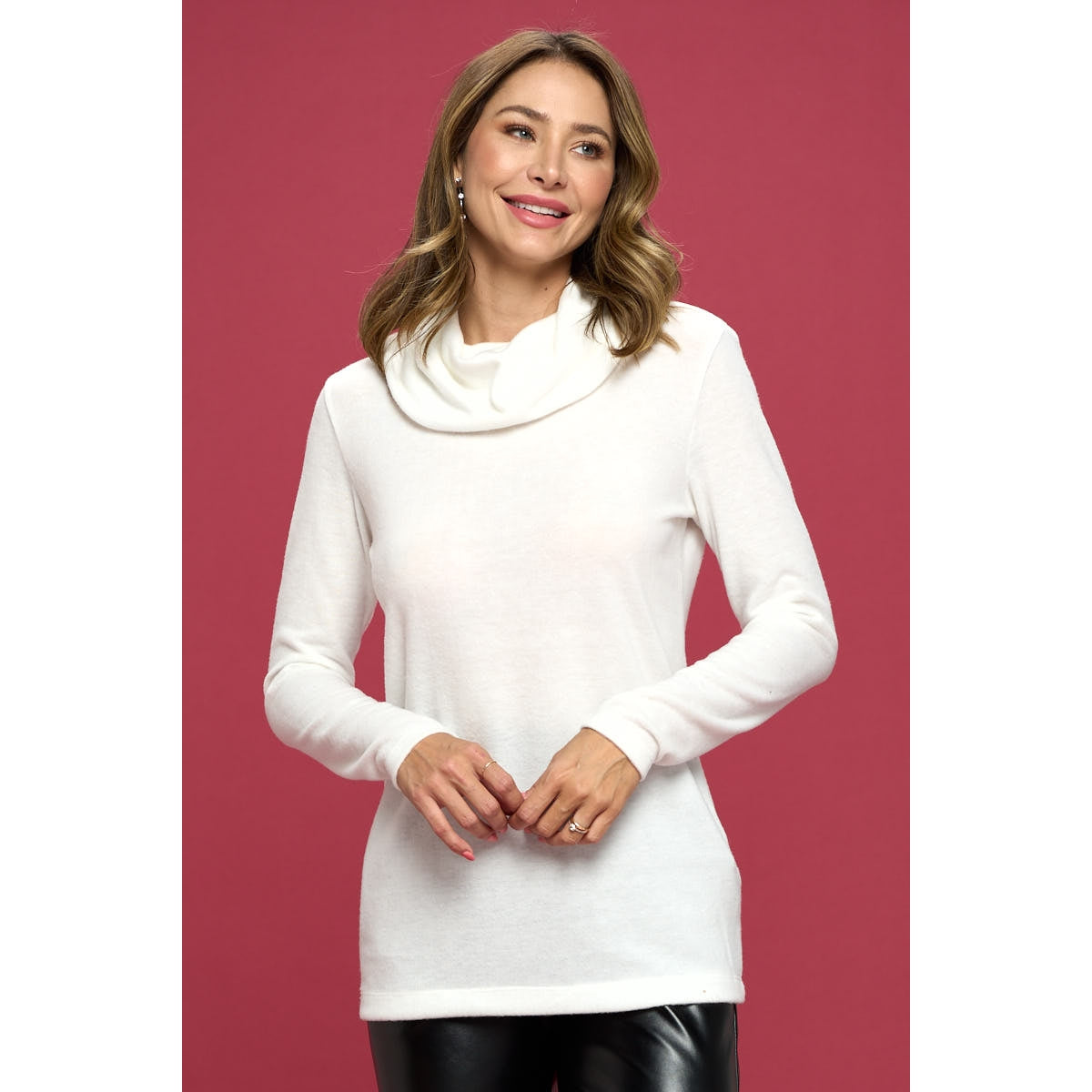 Brushed Knit Turtleneck Tunic Top - Ivory