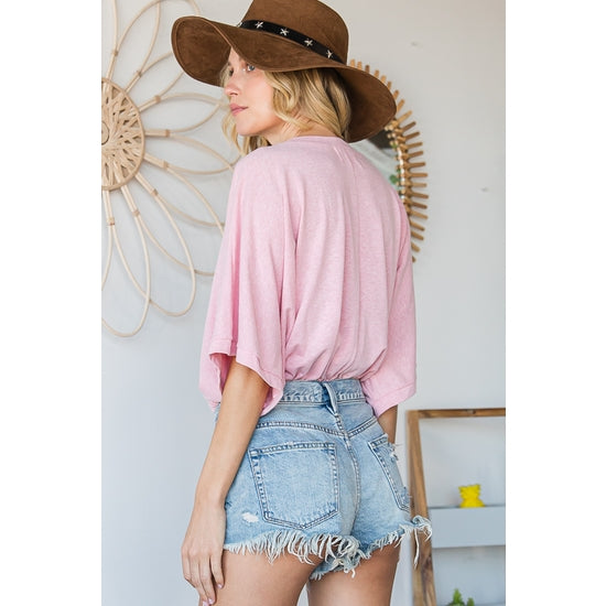 V-Neck Wrap Bodysuit - Pink
