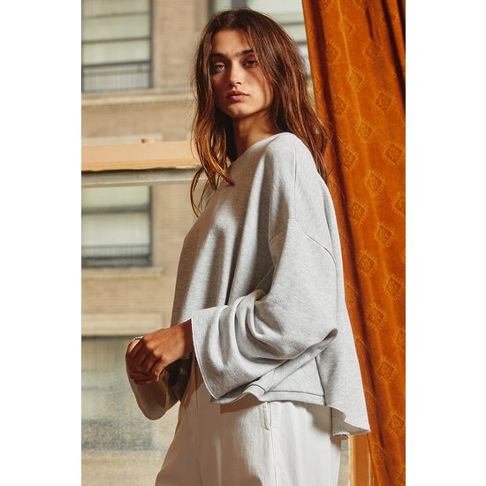 Hi Low Crewneck Crop - Heather Grey