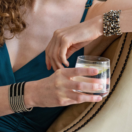 Brooklyn Beaded Stretch Bracelet - Black