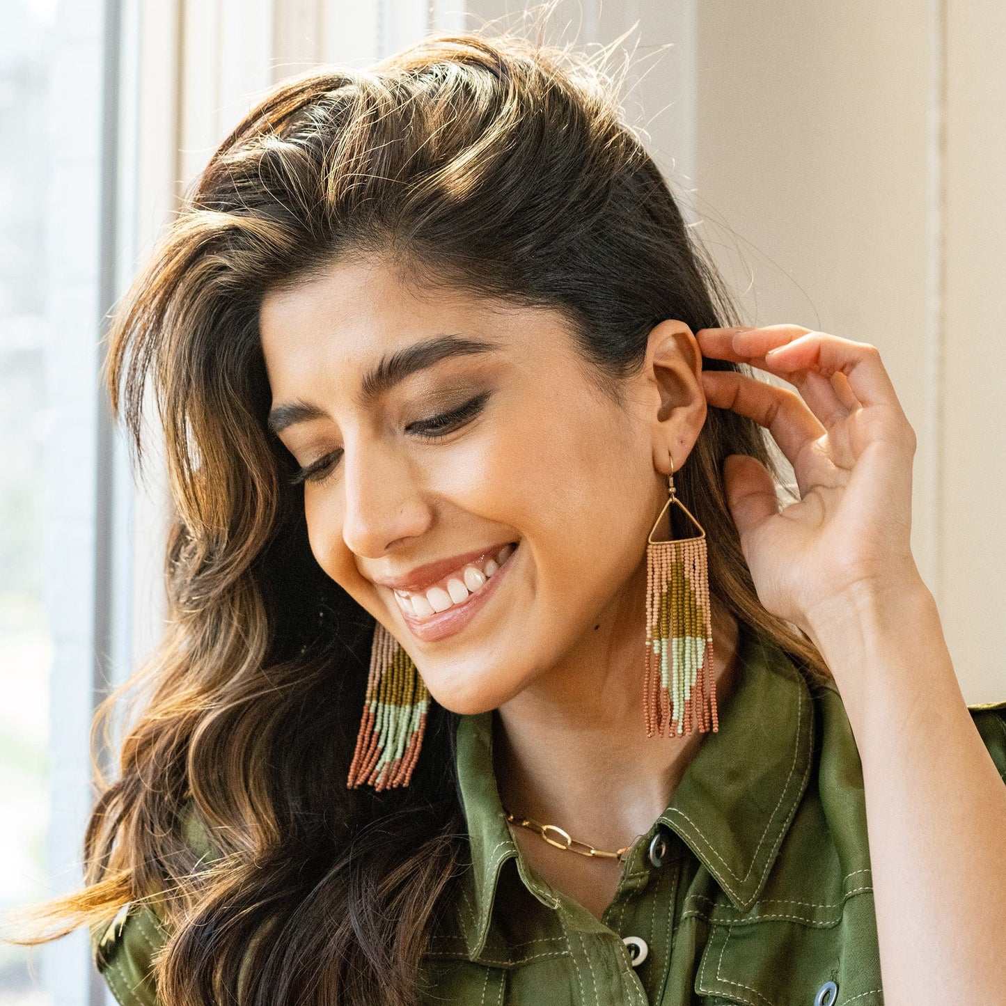 Brooke Beaded Fringe Earrings - Desert