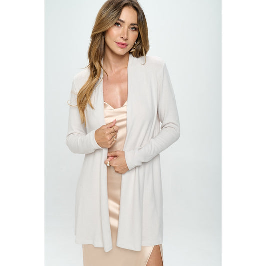 Brushed Knit Draped Cardigan - Oyster