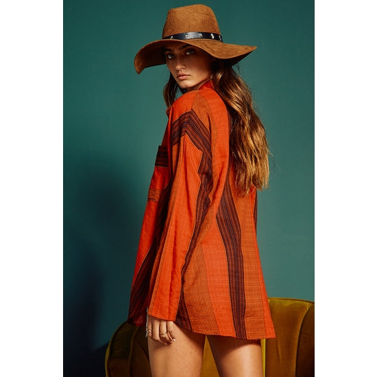 Striped Print Shirt - Rust Multi