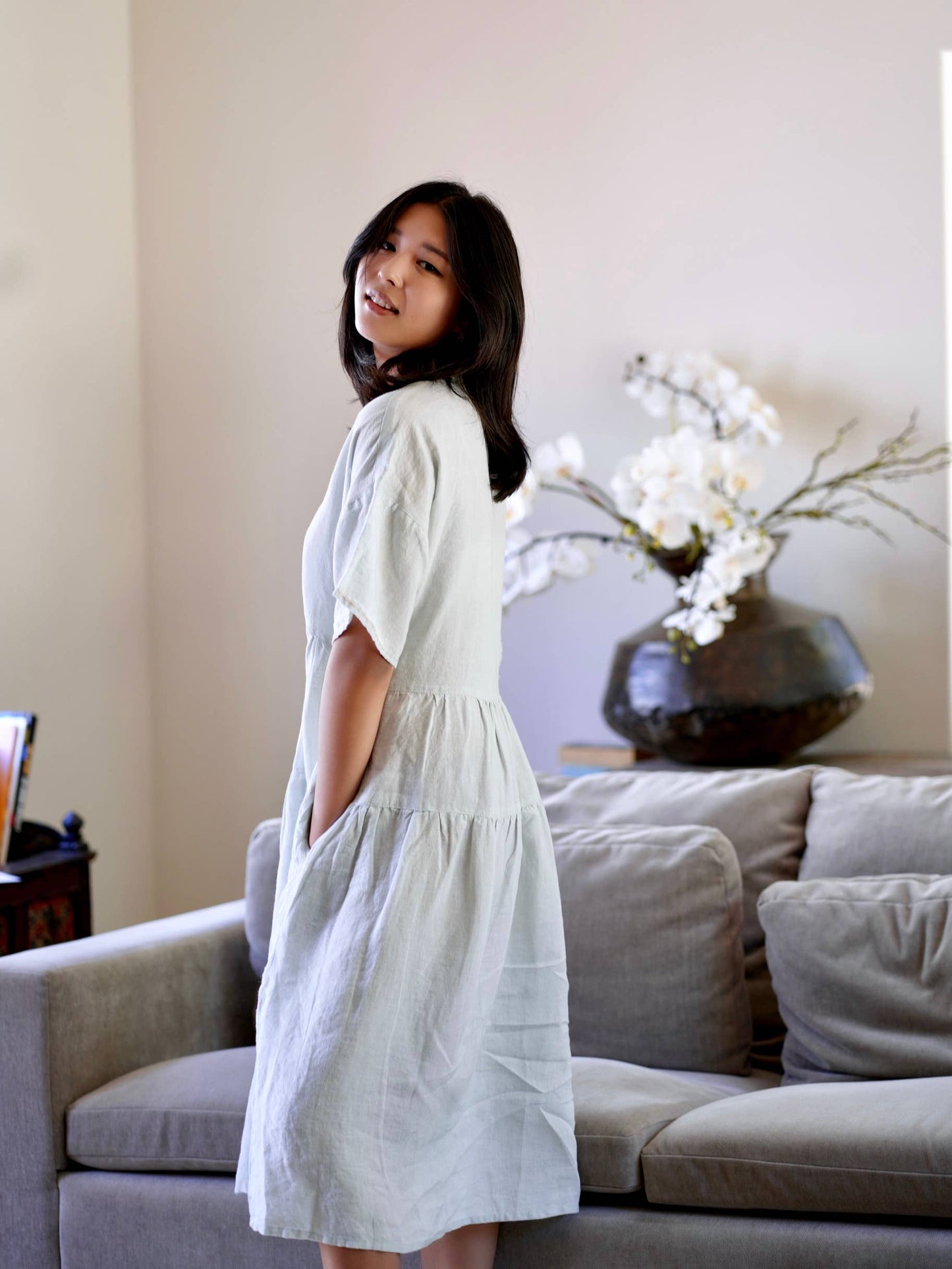 Sydney Linen Dress - Light Blue