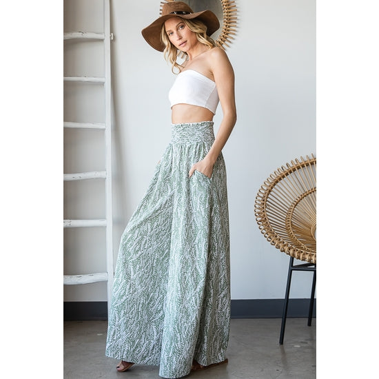Abstract Nature Print Pants - Sage