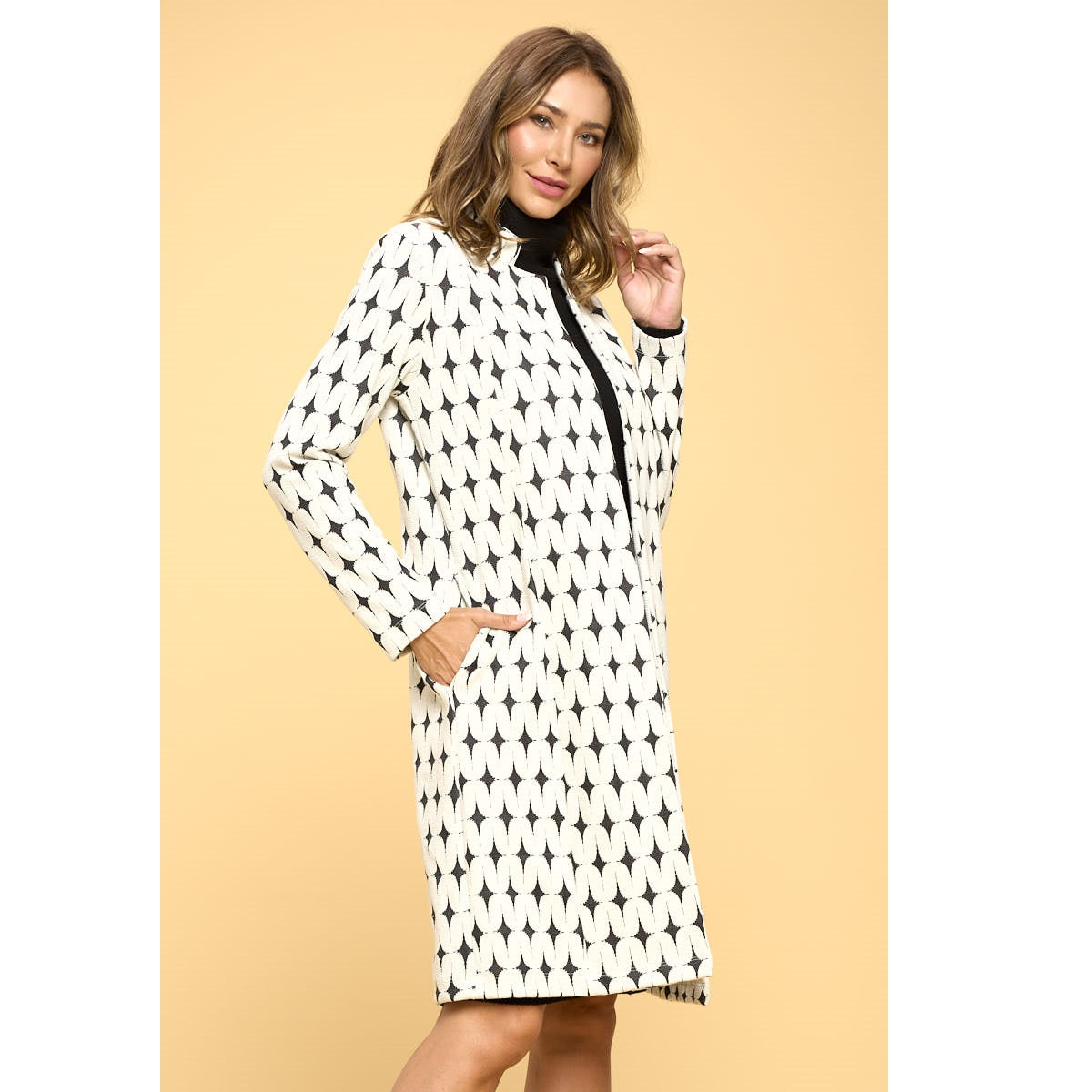 Knit Jacquard Open Coat